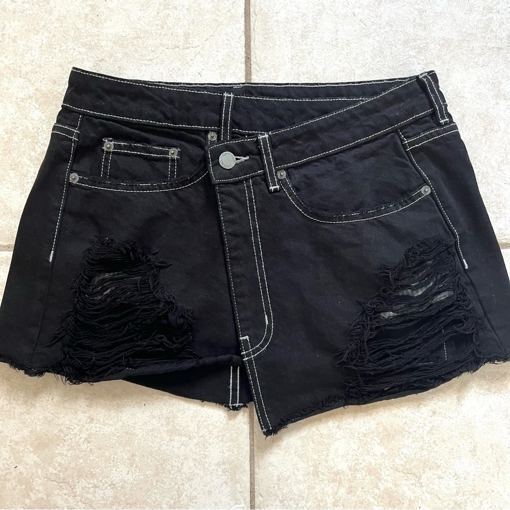 Carmar Black Distressed Denim Mini Skirt